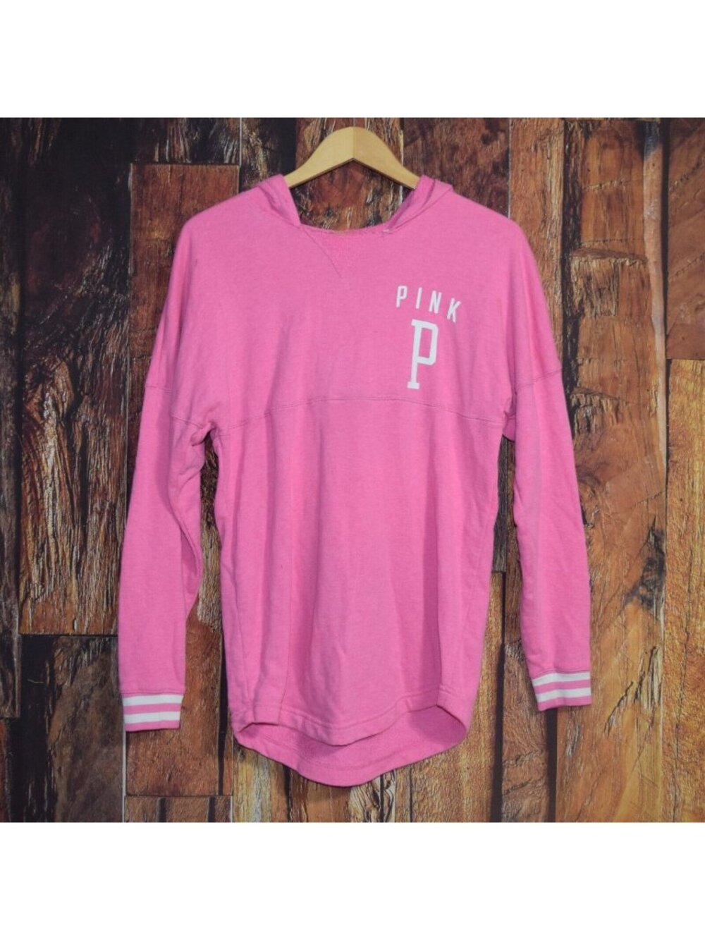 Victoria's Secret Pink Women's Sz XS Oversized Hooded Stadium Shirt Hoodie